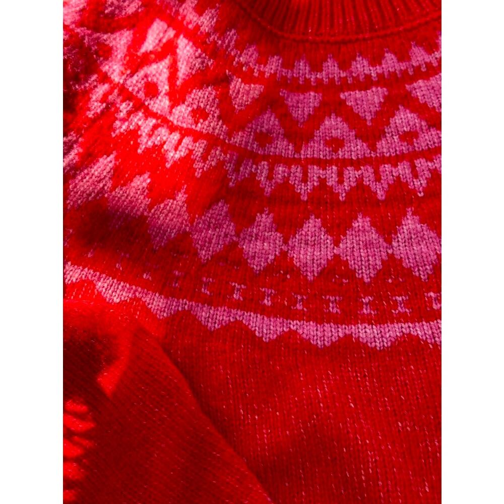 Talbots Fair Isle Wool Blend Sweater Size M Red Pink Side Slits - Picture 2 of 6